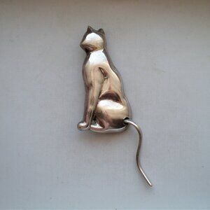 Vintage Sterling Silver 925 Cat Kitten Kitty Dangling Moving Tail Brooch Pin